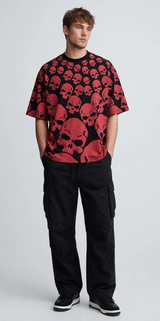 SKULL ALL OVER PRINT LOOSE FIT DESIGN