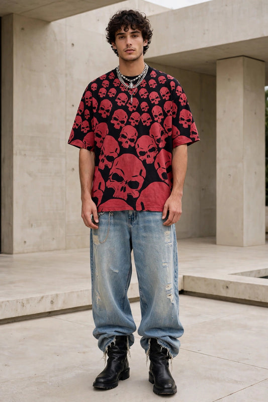 SKULL ALL OVER PRINT LOOSE FIT DESIGN